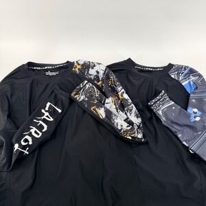 LAFROI Burst Compression Rash Guard 2pc Bundle Mens LG Black Graphic Long Sleeve